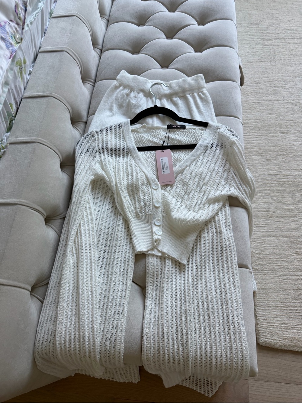 Open-Knit White Button-Front Cardigan Set - Picture 1 of 4